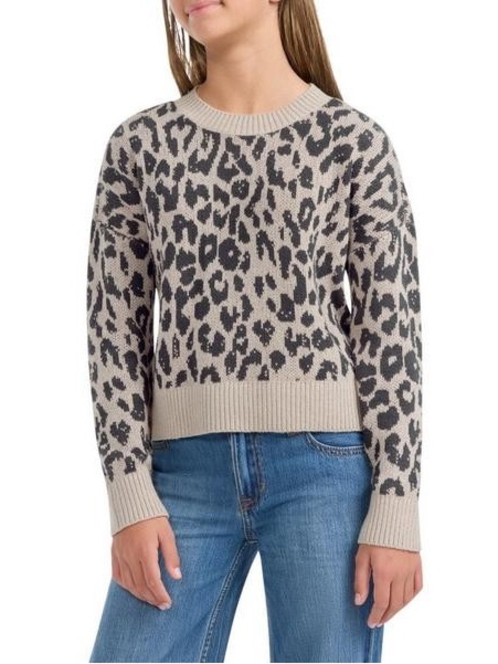 Girls' Abercrombie Kids Pullover Sweater Leopard 5/6 Taupe NWT